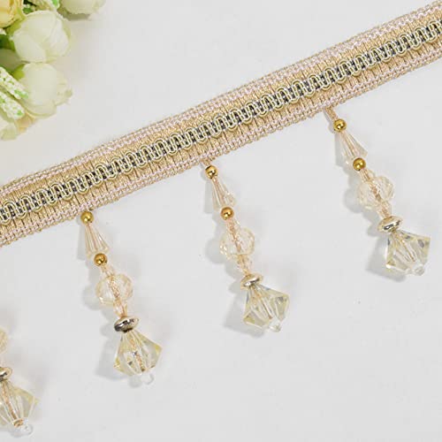 ZBORAVPIX Quaste mit Fransen ， 12 Meter Perlen Quaste Fransenbesatz for Vorhang Nähen DIY Dekor Multicolor(Beige) von ZBORAVPIX