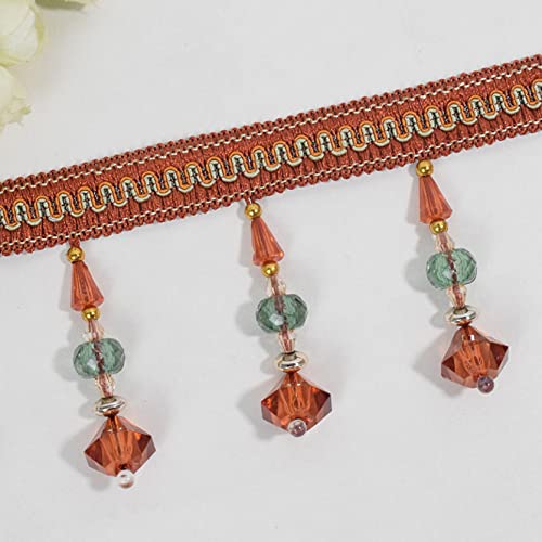 ZBORAVPIX Quaste mit Fransen ， 12 Meter Perlen Quaste Fransenbesatz for Vorhang Nähen DIY Dekor Multicolor(Red Brown) von ZBORAVPIX