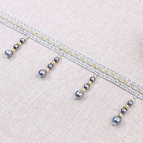 ZBORAVPIX Quaste mit Fransen ， 12 Yards Multicolor Perle Perlen Quaste Fringe Trim Spitze Nähen Zubehör(Silver Gray) von ZBORAVPIX