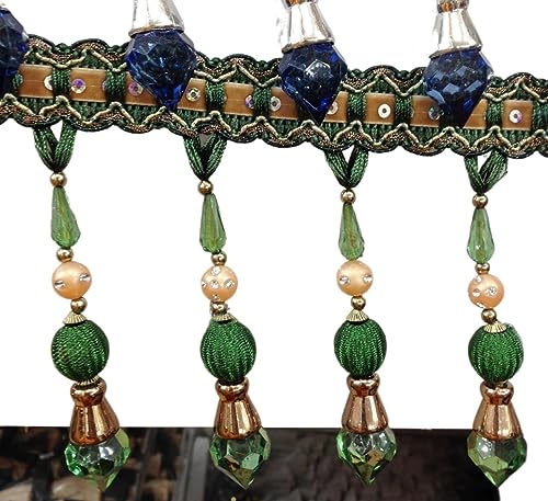 ZBORAVPIX Quaste mit Fransen ， Fransenbesatz mit Perlenquaste, Polyester, 1 Meter, 13 cm Breite, Mehrfarbig, for Nähen, for Vorhänge, Tischdecken, dekorative Verzierungen(Green) von ZBORAVPIX