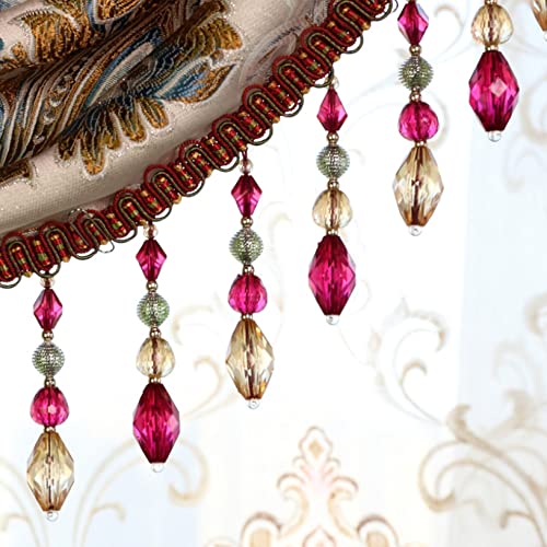 ZBORAVPIX Quaste mit Fransen ， Geflochtene Quaste mit Kristallperlen, Fransenbesatz for Vorhänge, Lampenschirme, DIY, 2 Yards, Mehrfarbig(Rose Red) von ZBORAVPIX