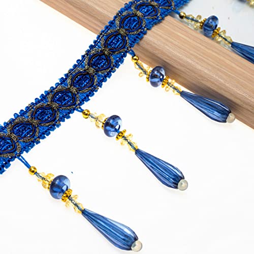 ZBORAVPIX Quaste mit Fransen ， Perlen Fransenbesatz Vorhang Quaste DIY Home Decor Nähzubehör 12 Yards Multicolor(Dark Blue) von ZBORAVPIX