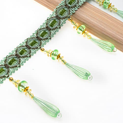 ZBORAVPIX Quaste mit Fransen ， Perlen Fransenbesatz Vorhang Quaste DIY Home Decor Nähzubehör 12 Yards Multicolor(Green) von ZBORAVPIX