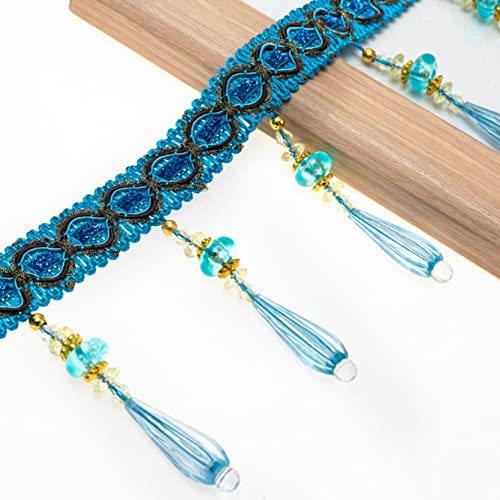ZBORAVPIX Quaste mit Fransen ， Perlen Fransenbesatz Vorhang Quaste DIY Home Decor Nähzubehör 12 Yards Multicolor(Turquoise) von ZBORAVPIX