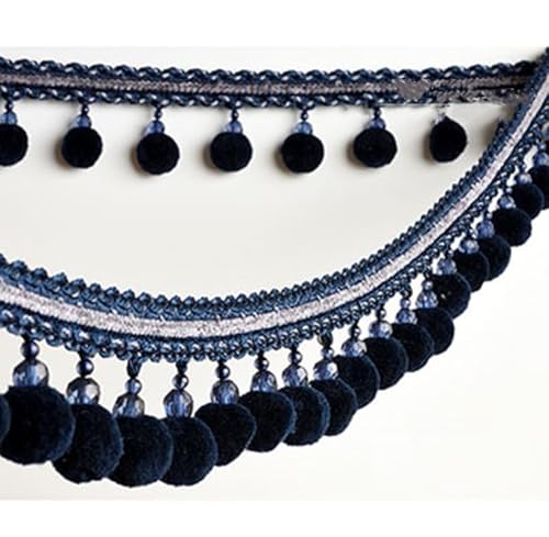ZBORAVPIX Quaste mit Fransen ， Pom-Pom-Ballbesatz, Perlenquaste, Fransen, 1 Meter, 7 cm Breite, Mehrfarbig, for Sofa, Tisch, Lampenschirm, DIY(Blue) von ZBORAVPIX
