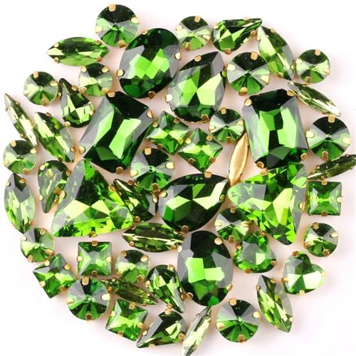 ZBORAVPIX Strass-Glaskristalle ， Glaskristalle ， Strass-Glas 50 Stück mehrfarbige Strasssteine ​​in gemischten Formen aus Glaskristallen for Aufnähen(A10 Olivine) von ZBORAVPIX