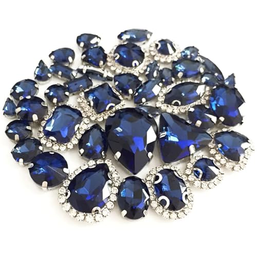 ZBORAVPIX Strass-Glaskristalle ， Glaskristalle ， Strass-Glas 50-teiliges Paket, Verschiedene Größen, Formen, Mehrfarbig, for Aufnähen, Kristall-Strasssteine, Silber(Ink Blue) von ZBORAVPIX