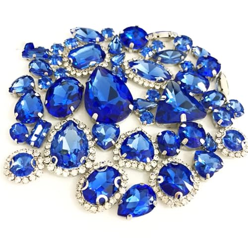 ZBORAVPIX Strass-Glaskristalle ， Glaskristalle ， Strass-Glas 50-teiliges Paket, Verschiedene Größen, Formen, Mehrfarbig, for Aufnähen, Kristall-Strasssteine, Silber(Light Blue) von ZBORAVPIX
