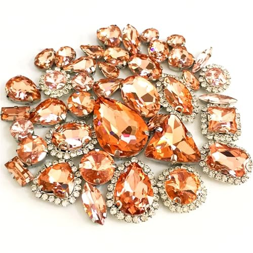 ZBORAVPIX Strass-Glaskristalle ， Glaskristalle ， Strass-Glas 50-teiliges Paket, Verschiedene Größen, Formen, Mehrfarbig, for Aufnähen, Kristall-Strasssteine, Silber(Water Red) von ZBORAVPIX