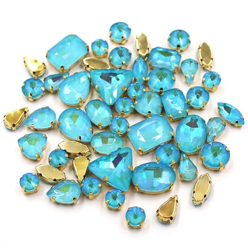 ZBORAVPIX Strass-Glaskristalle ， Glaskristalle ， Strass-Glas AB-Glas-Strasssteine ​​zum Aufnähen, Mehrfarbig, mehrere Größen, 50 Stück(Sea Blue) von ZBORAVPIX
