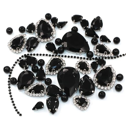 ZBORAVPIX Strass-Glaskristalle ， Glaskristalle ， Strass-Glas Aufnähbare Glaskristall-Strass-Cup-Kette, Mehrfarbig, mehrere Basen(Black,Sliver Base) von ZBORAVPIX