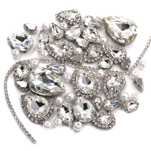 ZBORAVPIX Strass-Glaskristalle ， Glaskristalle ， Strass-Glas Aufnähbare Glaskristall-Strass-Cup-Kette, Mehrfarbig, mehrere Basen(Clear,Sliver Base) von ZBORAVPIX