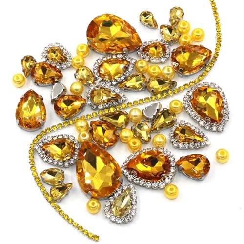 ZBORAVPIX Strass-Glaskristalle ， Glaskristalle ， Strass-Glas Aufnähbare Glaskristall-Strass-Cup-Kette, Mehrfarbig, mehrere Basen(Gold Yellow,Gold Base) von ZBORAVPIX
