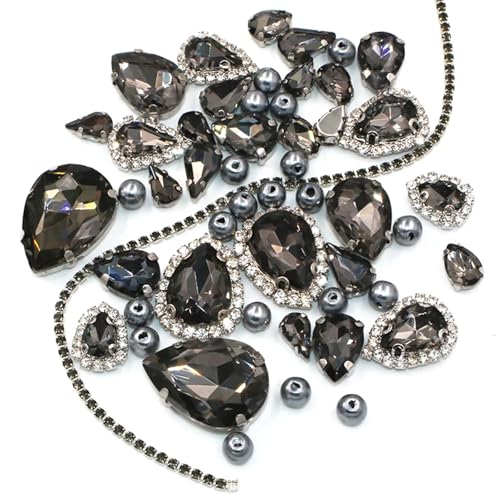 ZBORAVPIX Strass-Glaskristalle ， Glaskristalle ， Strass-Glas Aufnähbare Glaskristall-Strass-Cup-Kette, Mehrfarbig, mehrere Basen(Grey,Sliver Base) von ZBORAVPIX