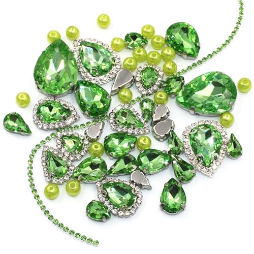 ZBORAVPIX Strass-Glaskristalle ， Glaskristalle ， Strass-Glas Aufnähbare Glaskristall-Strass-Cup-Kette, Mehrfarbig, mehrere Basen(Light En8,Sliver Base) von ZBORAVPIX