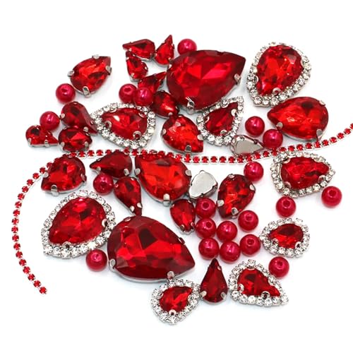 ZBORAVPIX Strass-Glaskristalle ， Glaskristalle ， Strass-Glas Aufnähbare Glaskristall-Strass-Cup-Kette, Mehrfarbig, mehrere Basen(Red,Sliver Base) von ZBORAVPIX