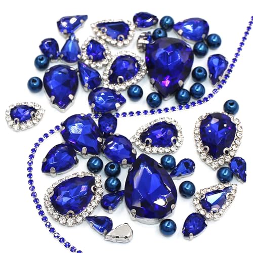 ZBORAVPIX Strass-Glaskristalle ， Glaskristalle ， Strass-Glas Aufnähbare Glaskristall-Strass-Cup-Kette, Mehrfarbig, mehrere Basen(Royal Blue,Sliver Base) von ZBORAVPIX