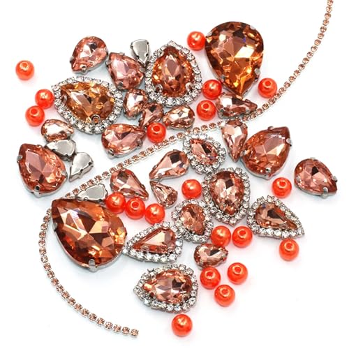 ZBORAVPIX Strass-Glaskristalle ， Glaskristalle ， Strass-Glas Aufnähbare Glaskristall-Strass-Cup-Kette, Mehrfarbig, mehrere Basen(Water Red,Gold Base) von ZBORAVPIX