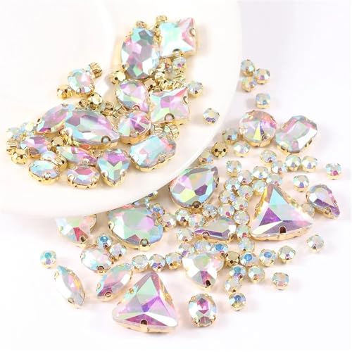 ZBORAVPIX Strass-Glaskristalle ， Glaskristalle ， Strass-Glas Sew On Glass Rhinestones Metal Setting Pack of 130 Multicolor Mixed Shapes(Ab) von ZBORAVPIX