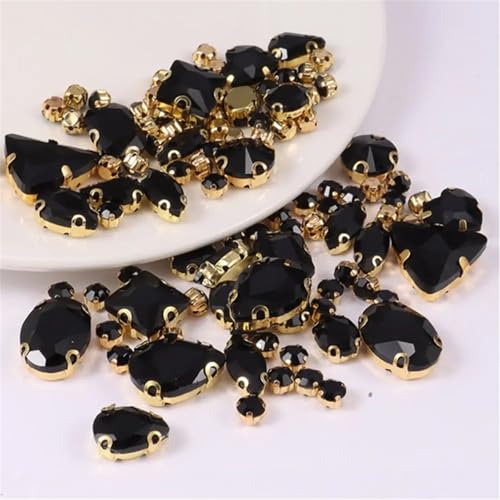 ZBORAVPIX Strass-Glaskristalle ， Glaskristalle ， Strass-Glas Sew On Glass Rhinestones Metal Setting Pack of 130 Multicolor Mixed Shapes(Black) von ZBORAVPIX