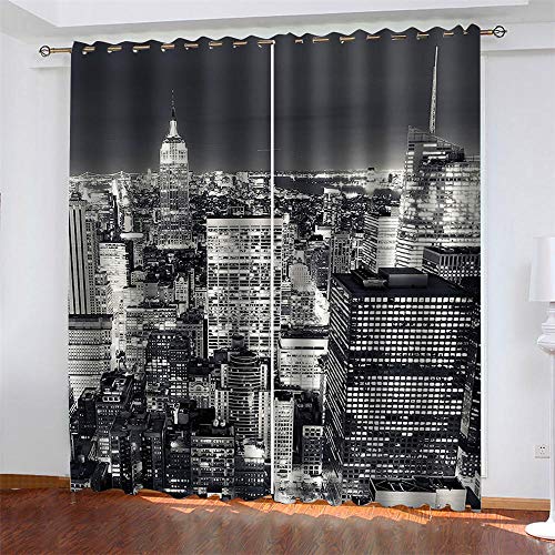 ZCFGG Gardinen Blickdicht New York Nachtansicht Verdunklungsgardine,Ösen Gardinen,Vorhänge Blackout Thermisch für Wohnzimmer Schlafzimmer 2X B140 x H180 cm von ZCFGG