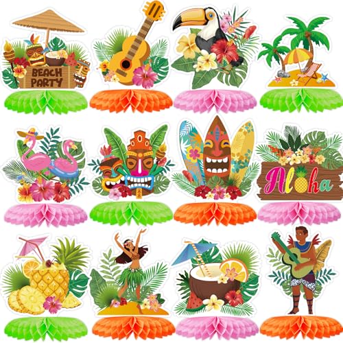 Hawaiianische Luau-Party-Dekorationen, Waben-Mittelstücke, Geburtstags-Themen-Party-Dekorationen (hawaiianisch), 12 Stück von ZCPTZ