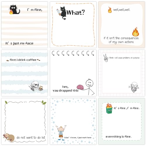 ZCPTZ 9 Pads Funny Notepads 3" x 3" Self-adhesive Note Pads Fun Memo for Work Office School Home - Reusable Colorful Sticky Notes ZCPTZ 9 Pads Funny Notepads 3" x 3" Self-adhesive Note Pads Fun Memo for Work Office School Home - Reusable Colorful Sticky Notes von ZCPTZ