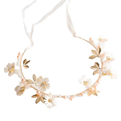 1 Stück Blumenstirnband Braut Blumenkranz mit Künstliche Blättern,Blumen und Perle Strass Blumen-Haarbänder Braut Hochzeit Haarschmuck für Damen Mädchen von ZCSOWE