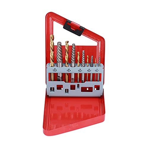 Screw Extractor Kit 10Pcs | 4241 HSS Left Hand Drill Bits for Damaged Bolts/Studs/Hex Screws | Easy Out Spiral Groove Design with Metal Storage Box (Red iron box) von ZCZDHNA