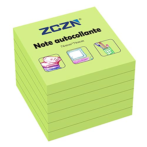 ZCZN Haftnotiz Sticky Notes Selbstklebende Haftnotizzettel Notizzettel Klebezettel 6 Blöcke, 80 Blatt, 76 x 76 mm, grün von ZCZN