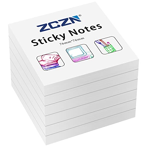 ZCZN Haftnotiz Sticky Notes Selbstklebende Haftnotizzettel Notizzettel Klebezettel 6 Blöcke, 80 Blatt, 76 x 76 mm, weiß von ZCZN