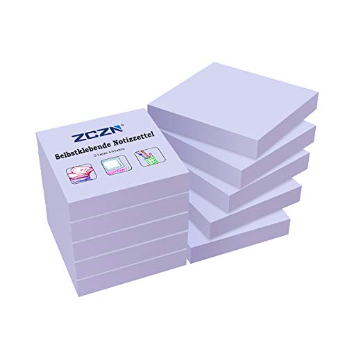 ZCZN Haftnotizen Klebezettel Sticky Notes Selbstklebende Haftnotizzettel 10 Blöcke x 100 Blatt, 51 x 51 mm, Hellviolett von ZCZN