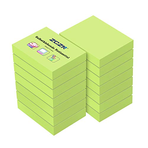 ZCZN Haftnotizen Sticky Notes Selbstklebende Haftnotizzettel Klebezettel 14 Blöcke x 100 Blatt, 51 x 38 mm, Neongrün von ZCZN