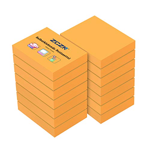 ZCZN Haftnotizen Sticky Notes Selbstklebende Haftnotizzettel Klebezettel 14 Blöcke x 100 Blatt, 51 x 38 mm, Orange von ZCZN
