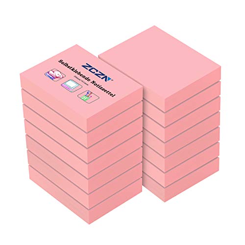 ZCZN 14 Blöcke Haftnotizen rosa, kleine Klebezettel 51 x 38 mm, Sticky Notes 100 Blatt pro Block für Schule, Zuhause, Büro von ZCZN