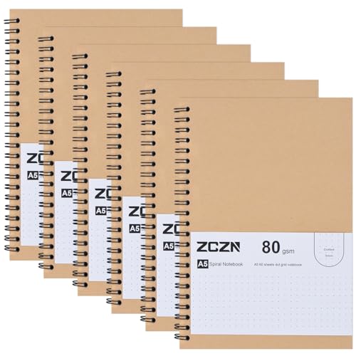 ZCZN Notizbuch A5 Punkt, 6 Stück Spirale Notizblock, 60 Blatt, Heft für Büro und Schule von ZCZN