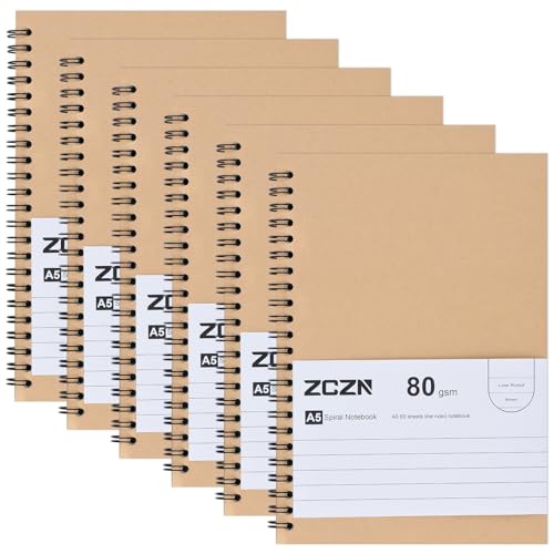 ZCZN Notizbuch A5 liniert, 6 Stück Spirale Notizblock, 60 Blatt, Heft für Büro und Schule von ZCZN