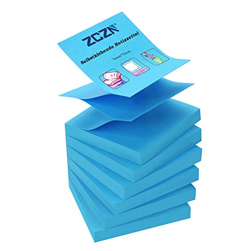 ZCZN Z-Notes, 6 Blöcke Selbstklebende Notizen, Klebezettel Von 76 x 76 mm, 80 Blatt pro Block - Selbstklebende Notizen Von 480 Blatt - Blau von ZCZN
