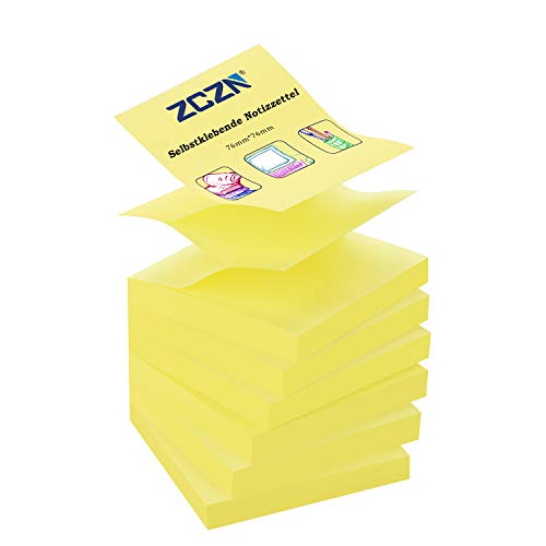 ZCZN Z-Notes, 6 Blöcke Selbstklebende Notizen, Klebezettel Von 76 x 76 mm, 80 Blatt pro Block - Selbstklebende Notizen Von 480 Blatt - Gelb von ZCZN
