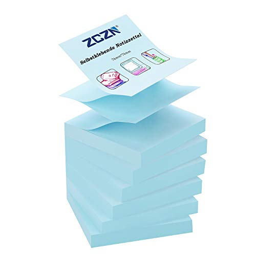 ZCZN Z-Notes, 6 Blöcke Selbstklebende Notizen, Klebezettel Von 76 x 76 mm, 80 Blatt pro Block - Selbstklebende Notizen Von 480 Blatt - Hellblau von ZCZN