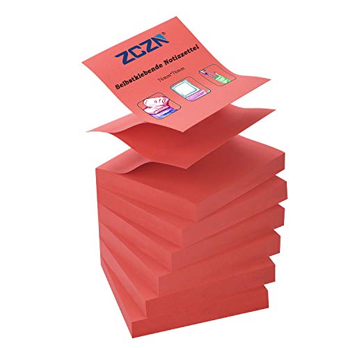 ZCZN Z-Notes, 6 Blöcke Selbstklebende Notizen, Klebezettel Von 76 x 76 mm, 80 Blatt pro Block - Selbstklebende Notizen Von 480 Blatt - Rot von ZCZN