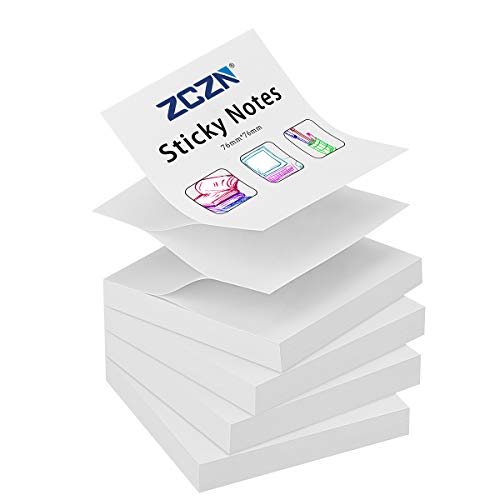 ZCZN Z-Notes Haftnotizen Sticky Selbstklebende Haftnotizzettel Klebezettel 4 Blöcke x 100 Blatt, 76 x 76 mm, Weiß von ZCZN