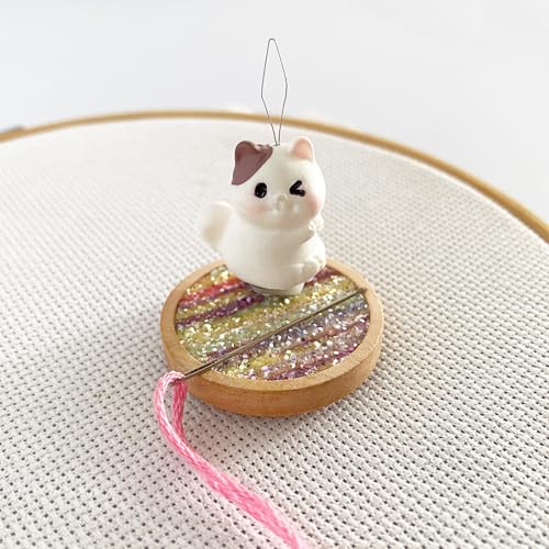 Katzennadeleinfädler und runde Holznadelgewindel magnetisch für Kreuzstich, bunt gestreifte Pailletten, Dekornadel, Kindermädchen zum Sticken, Nähen, Nähen, Nähen, Zubehör von ZDDPDJ