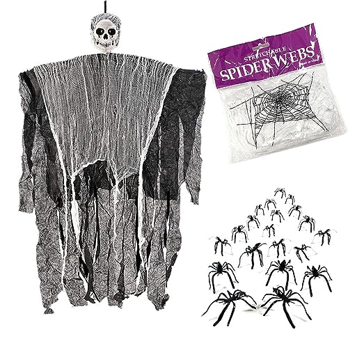 Halloween Hängende Sensenmänner, Geister Deko, Grim Reaper Dekoration, Party Dekoration Mit 60G Spinnweben 20Pcs Schwarze Spinne Halloween Hängende Sensenmänner, Geister Deko, Grim Reaper Dekoration, Party Dekoration Mit 60G Spinnweben 20Pcs Schwarze Spinne von ZDQC