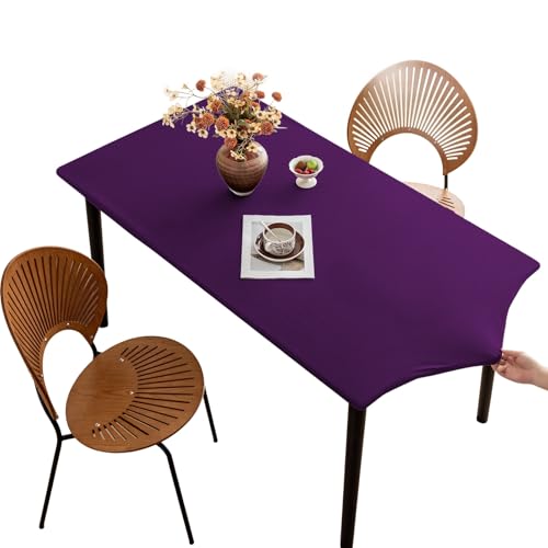 Tischdecke rutschfeste mit Gummizug, Polyester Abwischbar Tischdecke, Elastisch Wasserdicht Schmutzabweisend Tischdecken für Esstisch, Garten, innen, draußen(Purple,90 x 150 cm) von ZDSDZSD