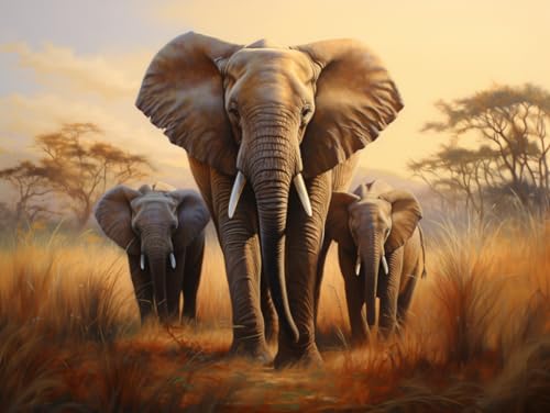 ZDXCFG 14CT Vorgedruckte Kreuzstich-Sets Mit Tieren，Afrikanischer Elefant，Diy-Kreuzstichmuster-Set，Bastel-Stickset Für Heimdekoration 80x100cm von ZDXCFG