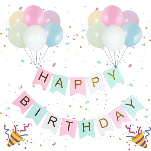 1 Satz Happy Birthday Banner mit 12 Stück Latexballons, Geburtstags-Party-Banner, Luftballons Geburtstag Dekoration Set, Geburtstagsdeko, Perfekt für Geburtstagsdekorationen von ZEACCT