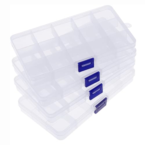 ZEACCT 4 Stück 15 Fächer Kunststoff-Schmuck-Organizer, Verstellbare Kunststoff-Sortierbox, Kunststoff-Schmuck-Organizer, Kleine Transparente Behälter, für Ohrringe, Perlen und Kleine Accessoires von ZEACCT