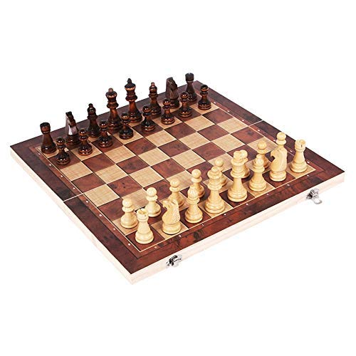 Schachspiel, Schach 3 in 1 Holzschachspielset Backgammon Dame Klappbares Holzschachbrett Indoor-Reiseschach Holzfiguren Schachfigur Schachfiguren ( Size : 44x44cm ) von ZEBEYE
