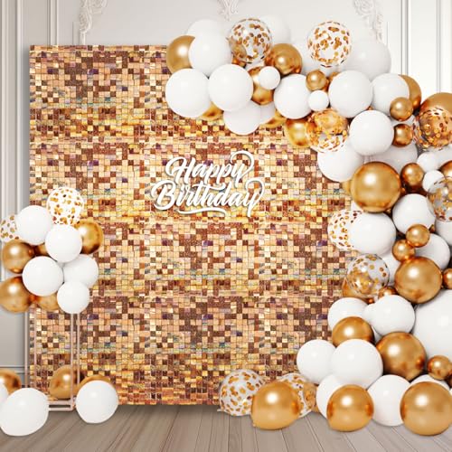 12 Stück Champagner schimmernde Wandhintergründe, Laser-Quadrat-Pailletten-Foto-Hintergründe, Glitzer-Wandhintergrund für Geburtstage, Hochzeiten, Weihnachten, Verlobungen, Disco von ZEBMOON